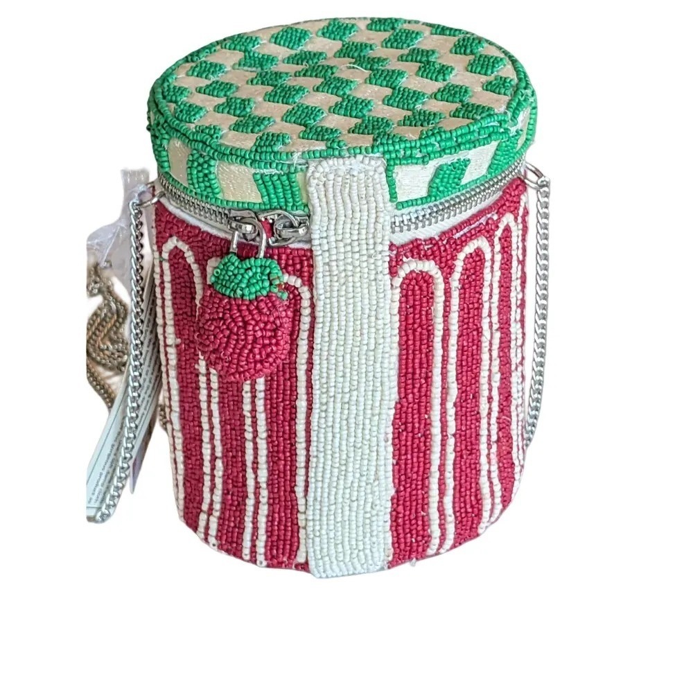 Handcrafted In India Viral Beaded Raspberry Jam Jar Crossbody Bag with Charm NWT - Picture 3 of 8